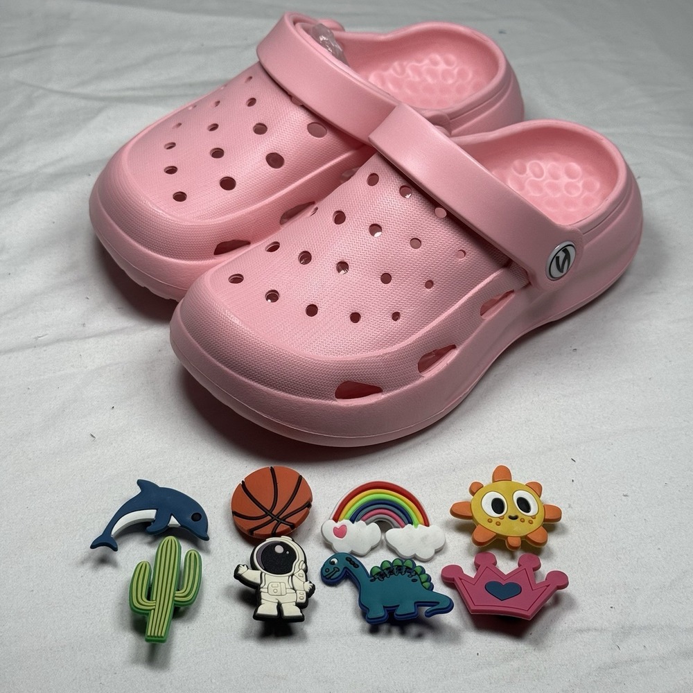 Kids Pink Clogs Size 10 Toddler Slip Onโ Sandals Charms Lightweight Shoes